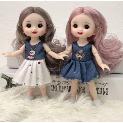 2pc/lot 16CM BjD Doll 13 Movable Joints Dress Up DIY Dolls with Casual Suit Couple Toys Cute Round Face Smile Girl DIY Toy