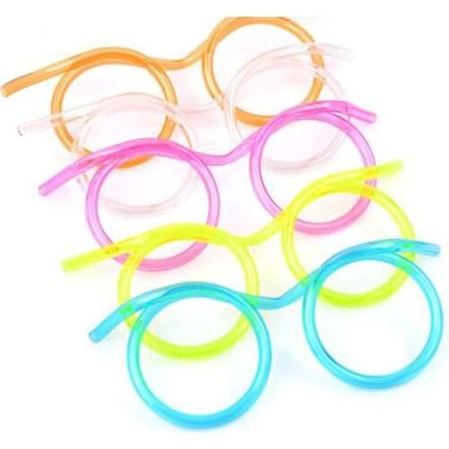 Hot! 10PCS/LOT Funny Soft Glasses Straw Unique Flexible Drinking Tube Kids Party Accessories random color