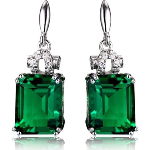 Megin D Silver Plated Square Green Crystal Stone Luxury Zircon Retro Boho Vintage Piercing Stud Hook Earrings for Women Jewelry