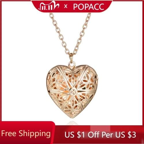 Fashion Creative Alloy Womens Necklace Beautiful Hollow Pendant Can Be Opened To Store Hanging Heart-shaped Phase Box Necklace