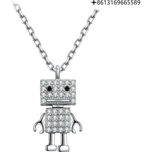 Fashion 925 silver robot necklace cute delicate mini robot personality female collarbone necklace