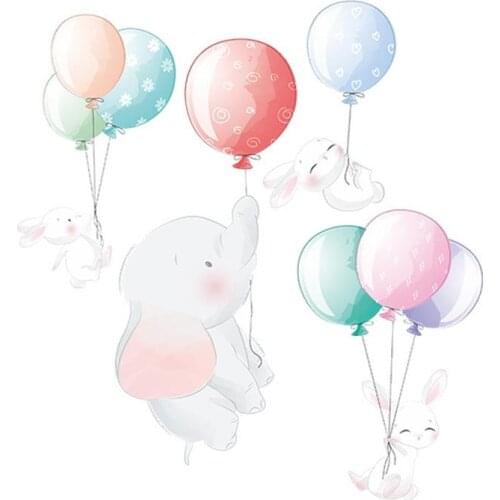 Cartoon Pattern Balloon Elephant Wall Sticker For Children Room Decoration Self-adhesive Sticker