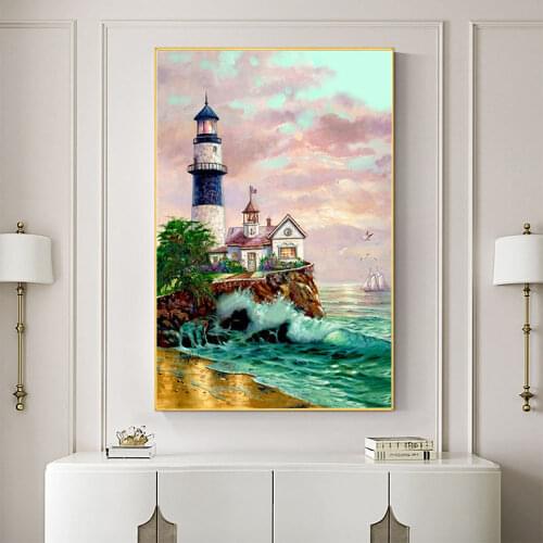 Landscape Lighthouse DIY 11CT Embroidery Cross Stitch Kits Needlework Craft Set Cotton Thread Printed Canvas Dropshipping
