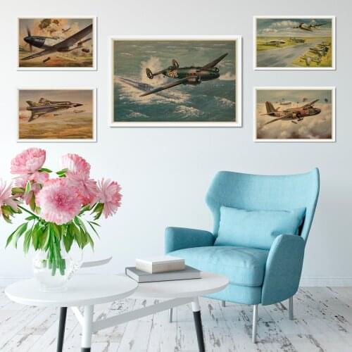 Airplane Wall Poster Print Vintage Kraft Paper Retro Aircraft Cafe Shop Bar Home Decor