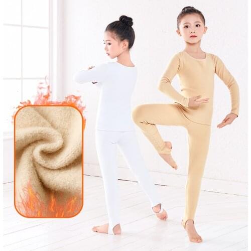 New Arrivals Girls Winter Warm Ballet Training Basic Suit Thick Velvet Long Sleeve Pantyhose Stretch Gymnastic Dance Bodysuit