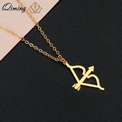 QIMING Cupid Bow And Arrow Archer Necklace For Women Baby Lover Engagement Wedding Gift Stainless Steel Necklace Female