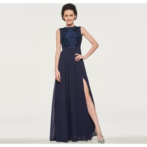 Mother of The Bride Dress V-Neck Sleeveless Sequined Wedding Party Gown Split-Front Lace A-line Mother Dresses for Wedding