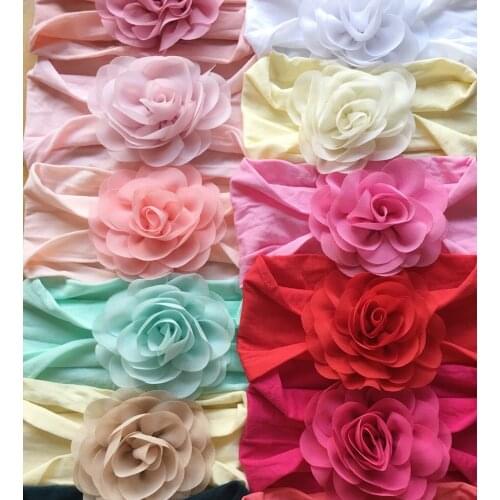 36pcs/lot Solid Chiffon Flower Matching Wide Nylon Headband For Baby Hairband Kids Children Newborn Hair Accessories 17colors