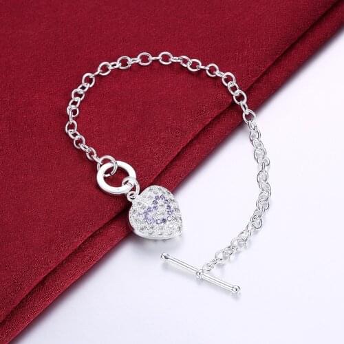 Factory direct fashion 925 sterling silver Bracelet for woman fine crystal heart pendant chain Luxury jewelry Wedding party gift