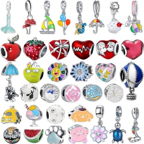 1Pcs New Cute Sailing Strawberry Car Watermelon Bead Pendant Fit Original Pandora Charm Bracelet Women Jewelry Making Gifts