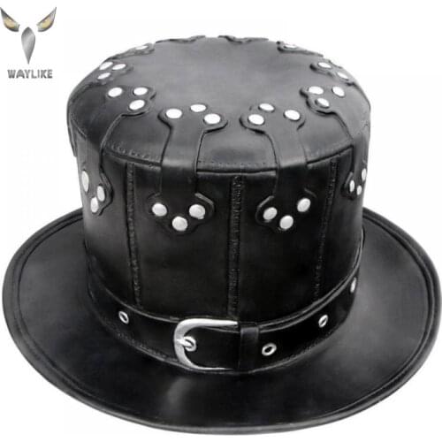 WAYLIKE Halloween Steam Punk Style Latex Hat Fashion Cosplay Dome Bowler Black Steampunk Hat Decor Vintage Carnival Party Hats