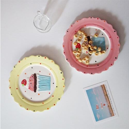 Cute Cartoon Embossed Ceramic Dim Sum Plate Home Set Plate Western Food Steak Pasta Plate Dessert Cake Plate Tableware