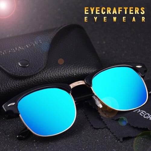 Blue Designer Inspired Classic Half Frame Horned Semi-Rimless Mens Womens Fashion Sunglasses Polarized Retro Eyewear 3016