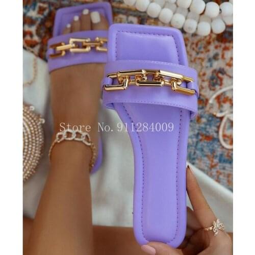 Summer Fashion Womens Slippers Solid Color Chain Ladies Outdoor Slides Flat Breathable Beach Shoes Woman Plus Size Flip Flops