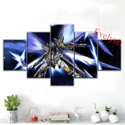 Modern Canvas 5 Piece Anime Poster Gundam Home Decoration Painting Hd Modular Pictures Wall Art For Boys Living Room Frame Gift