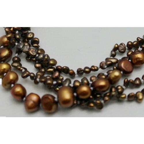 Wedding Woman Jewelry Pearl 5 Strand Bracelet 8mm Deep Brown Baroque Natural Freshwater Pearl Bracelet