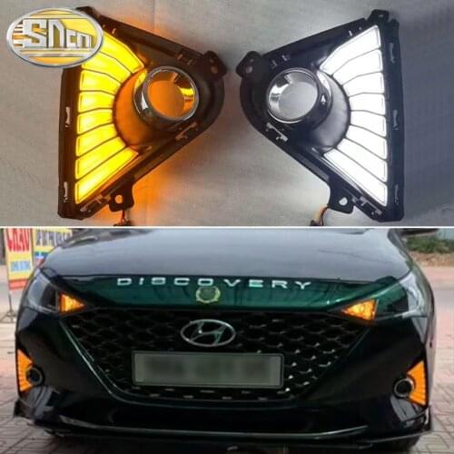 SNCN LED Daytime Running Light For Hyundai Accent Solaris 2021 2022 Yellow Turn Signal Relay Waterproof DRL Fog Lamp Decoration