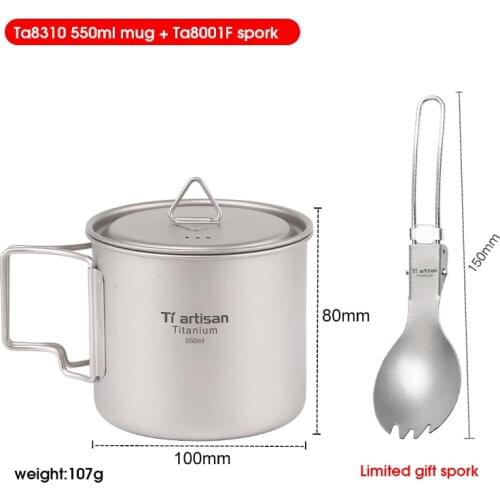 Tiartisan Titanium Cup 550ml 450ml Outdoor Camping Ultralight Coffee Mug Portable Picnic Drinkware with Lid