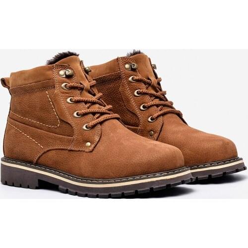 Yomior New Vintage Big Size 45-50 Handmade Cow Leather Round Toe British Warm Plush Snow Boots Non-slip Men Boots Round Toe