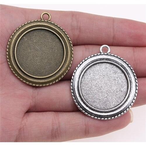 WYSIWYG 3pcs 25mm Inner Size Simple Round Style Zinc Alloy Cameo Cabochon Base Setting Charms Pendant For Jewelry Making