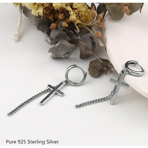 Buyee Female Cross Earring Trendy Creative Temperament Real 925 Sterling Silver Long Chain Earring for Women Wedding Jewelry