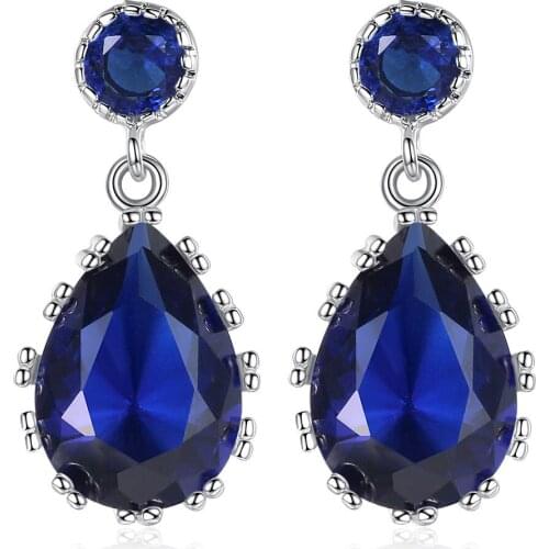 2019 Temperament Female Blue Crystal Earrings Elegant Water Drop Pendant Earrings Fashion Statement Romantic Jewelry