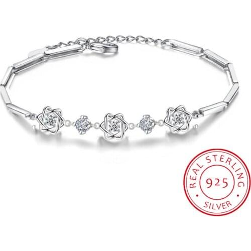 925 Sterling Silver Charms Bracelets For Women Zirconia Hexagonal Star Bracelet pulseira feminina Valentines Day present S-B103