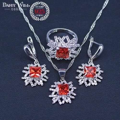 Natural Red Cubic Zirconia White CZ Jewelry Set Women Silver Color Jewelry Earring/Pendant/Necklace/Ring