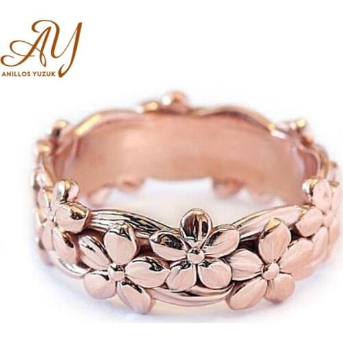 Anillos Yuzuk Fashion New 925 Sterling Silver Flower Ring For Women Rose Gold Color Wedding Engagement Fine Jewelry Wholesale