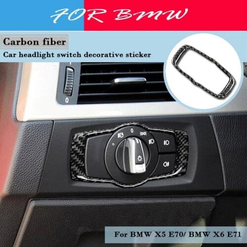 1SET 3D Gloss Carbon Fiber Stickers For Car Headlamp Switch Interior For BMW E70 E71 X5 X6 2011-2015 M Performance Accessories