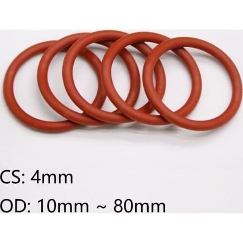 10pcs Red Silicone Ring Gasket CS 4mm OD 15 ~ 80mm Silicon O Ring Gasket Food Grade Rubber o-ring vmq assortment hvac tools