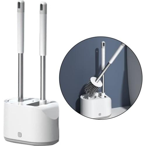 2pcs Durable Toilet Brush with Holder Soft Bristle Bathroom Toilet Accs