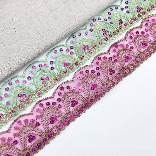 2Yards 4.2cm Embroidered Sequins Lace Mesh Ribbons For Home Apparel Sofa Curtains Clothing Trimming Sewing Material Suppliers