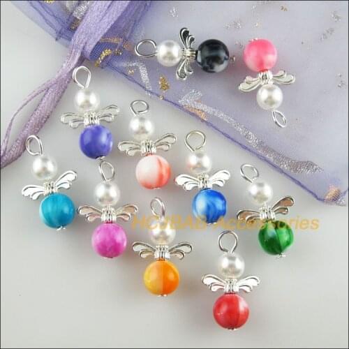 20 New Angel Charms Silver Plated Mixed Imitation Stone Ball Pendants 13.5x22mm