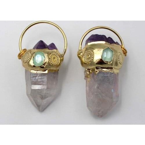 3pcs Silver Gold Plt Natural Amethyst Cluster Crystal Quartz Healing Stone Energy Ore Pendant Hexagonal Pendulum Reiki Chakra