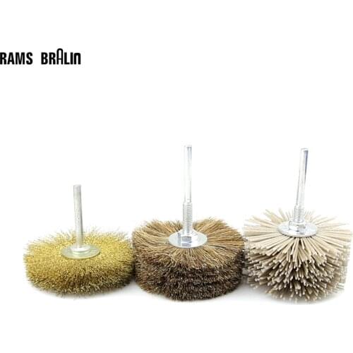 3 in 1 set OD 85mm Drill Radial Polishing Brush Steel Wire & Bristle & Nylon Abrasive Wire Brush Wheel for Wood Furniture Finish