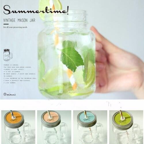 450ML Mason Jar glass cup beverage mug with lid straw summer Ice Cream Fruit Cold Drinking Jars juice cup gifts icecream Jar