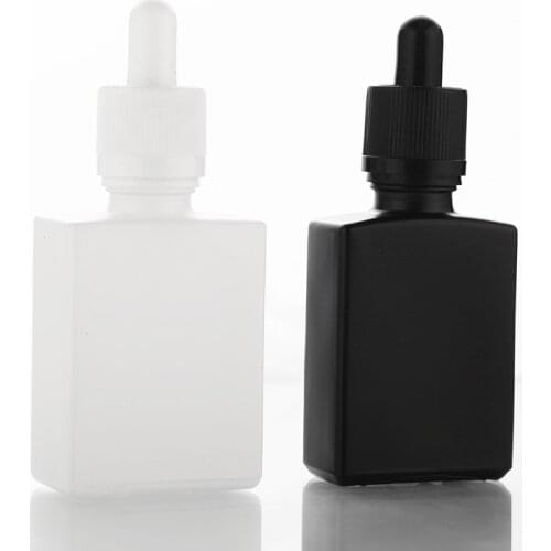 5pcs/lot 30ml Matte Black Square Essential Oil Dropper Bottles With Aluminum Dropper Cap 1oz Transparent Glass Dropper Vials
