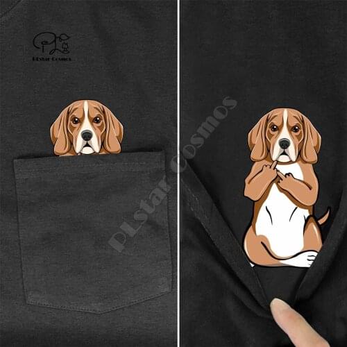 Beagle MiddleHand In Pocket T Shirt Dog Lovers Black Cotton Men Made in USA Cartoon t shirt men Unisex New Fashion tshirt