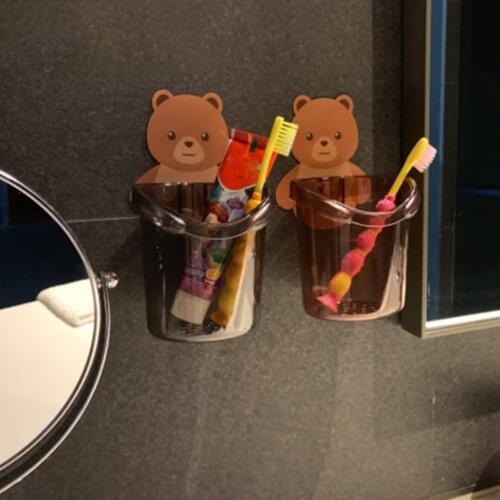 1 Pcs ABS Bathroom Bear Storage Toothbrush Toothpaste Holder Free Bear Bathroom Storage Toilet Cup Punch X7N8