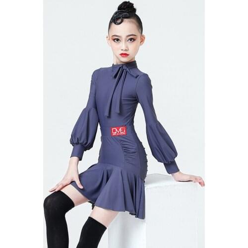 Children Latin Dance Costume Puff Sleeve Leotard Skirts Tango Dancing Performance Stage Clothing Girls Samba Competition Wear