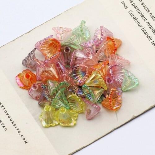 Optional Color 50pcs Transparent AB Color Acrylic Trumpet Flower Shape Beads For Jewelry Making Earrings Headwear Accessories