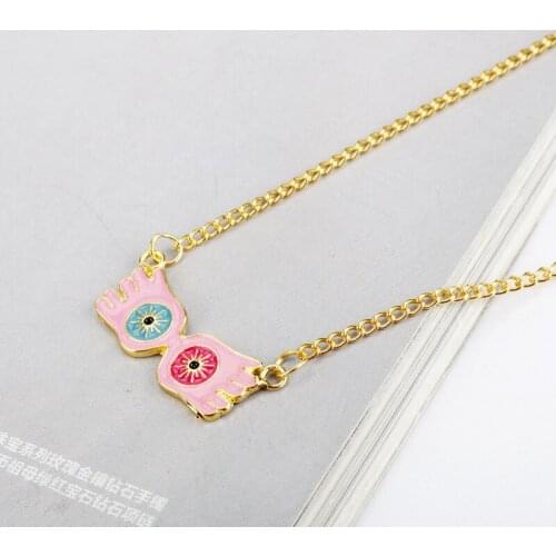 Enamel Cartoon Glasses Shape Pendant Necklace Jewelry Cute Movie Collection Gift Accessory For Movie Fans