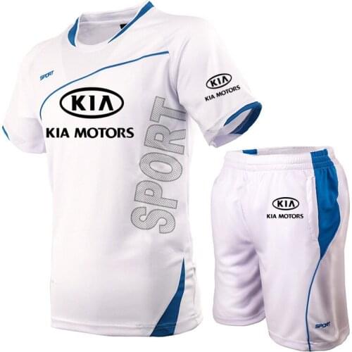 Fashion high quality Casual Mens Splicing T-shirt KIA Car Logo Printing Summer Pure cotton Men short sleeve+shorts 2-piece set