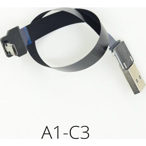 Standard USB 2.0 male to Micro USB down Angled FPV 3A monitor Super Soft Ultra Thin Flat FPC charging AV output flexible Cable