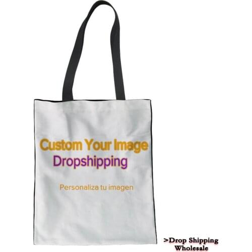 Free Customized Image Canvas Handbag Fashion Shoulder Bag for Teenager Girls Shopping Tote Bag Ladies Hand Beach Bag Dropship