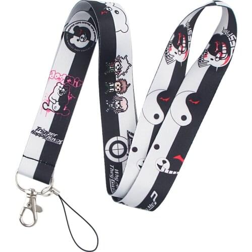 Game Anime Danganronpa Lanyards Keychain Monokuma Cartoon Ribbon Neck Strap Key Chain Mobile Phone ID Card Badge Key Ring Holder