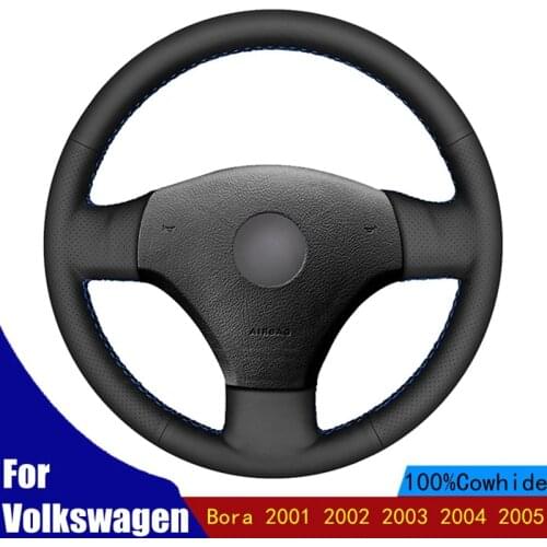 DIY Car Steering Wheel Cover Soft Leather Black Genuine Leather For Volkswagen Bora 2001 2002 2003 2004 2005