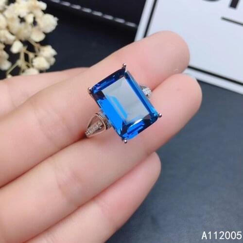 KJJEAXCMY fine jewelry 925 sterling silver inlaid natural blue topaz gemstone new Female ring lovely Support test hot selling