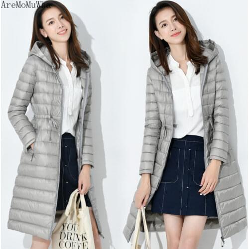 AreMoMuWha Lightweight Down Jacket Ladies Long Section Waist Slim Slimming Over The Knee Down Jacket Coat Autumn Winter S-4XL